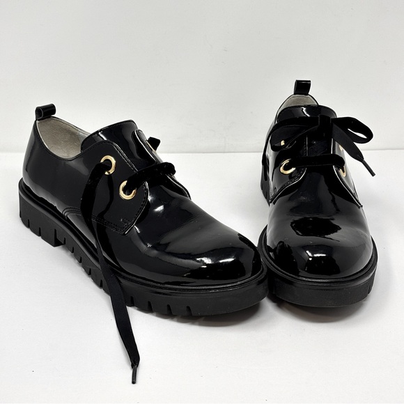 NERO GIARDINI Black Patent Leather Chunky Lace-Up Derby Size 37US 7